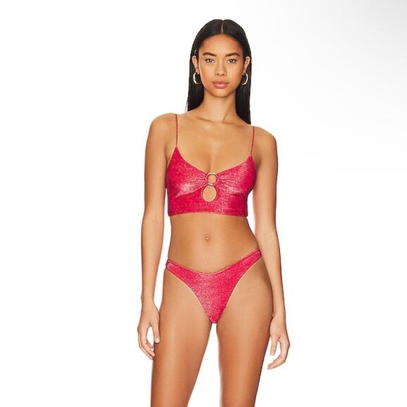Tularosa New Again bikini bottom high cut red spiced coral cheeky Revolve S NWT - Picture 6 of 8